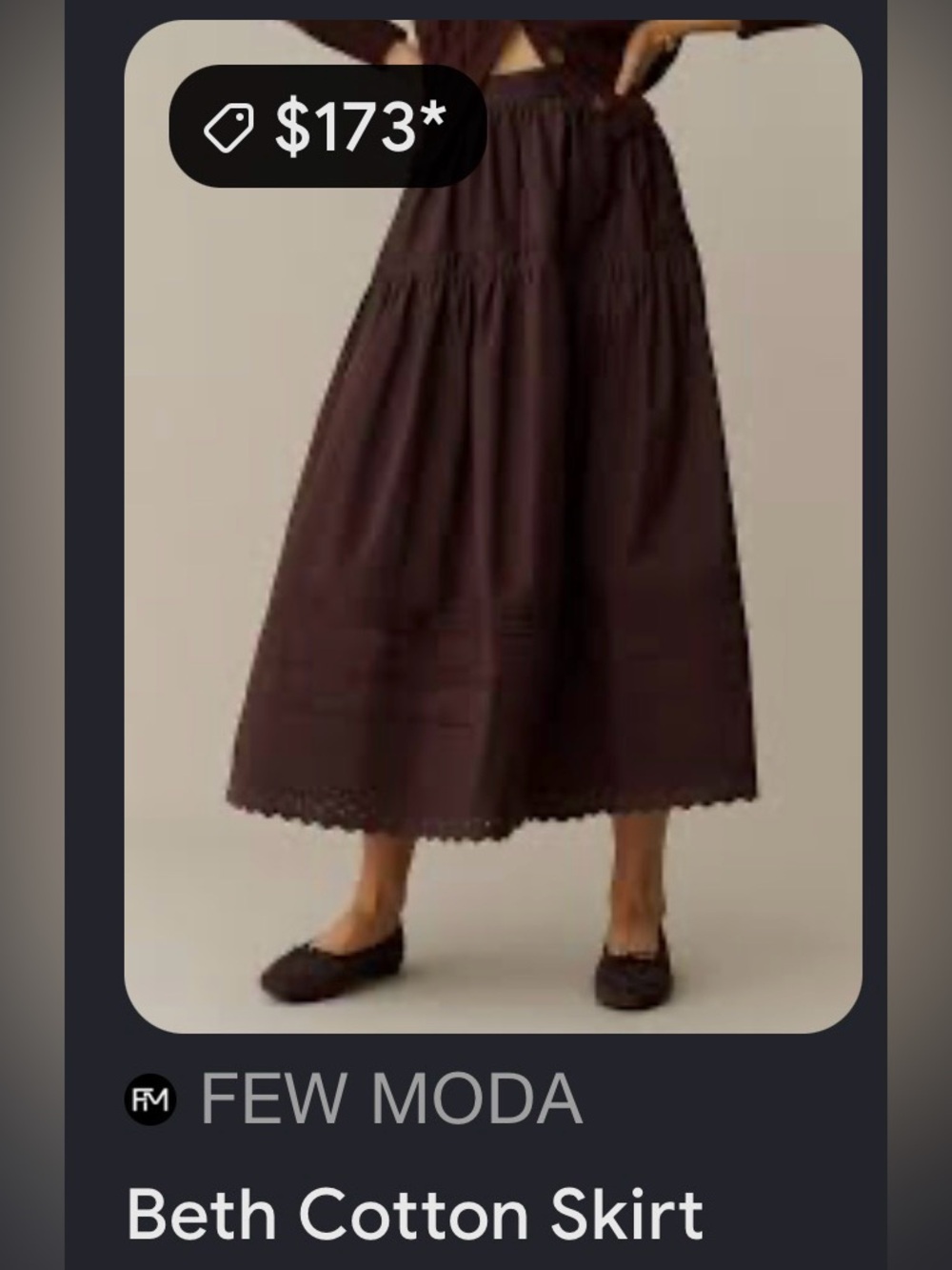 Few Moda Beth Brown Cotton Midi Skirt – Size 6 NWT - Picture 3 of 10
